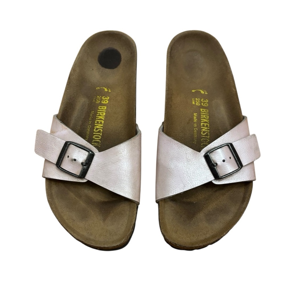 Birkenstock Madrid Birko-Flor Graceful Pearl Leather Slide Sandals Size 39